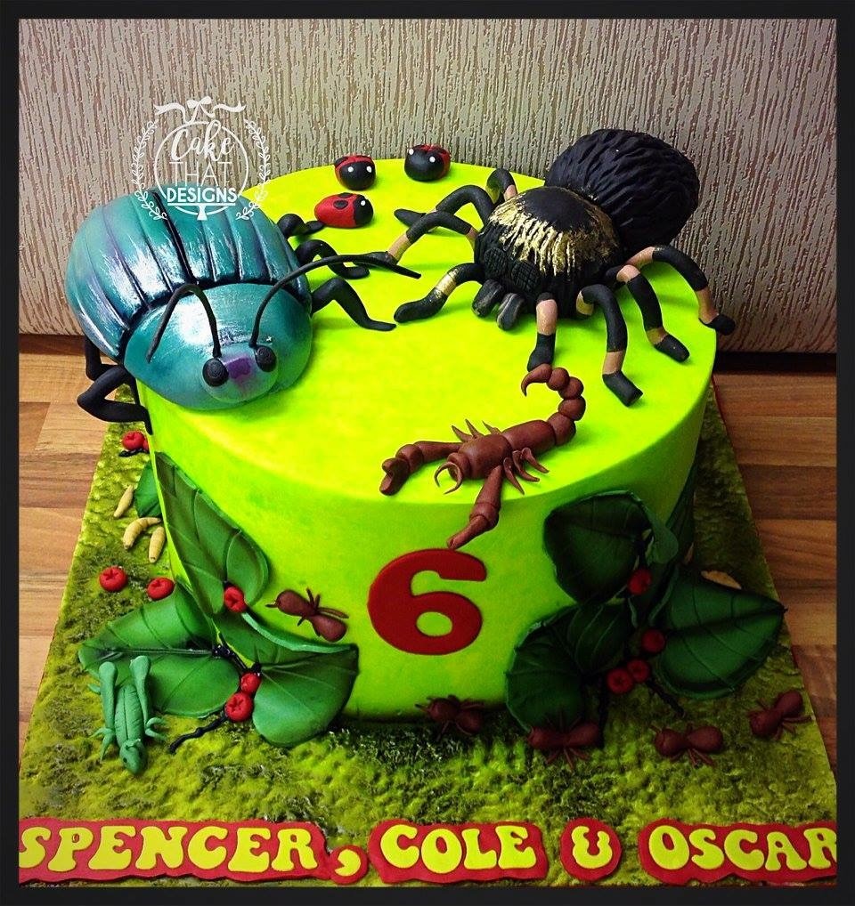 A Number 3 Birthday Cake with Creepy Crawlies